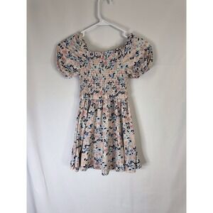 BCBG Girls XS 5/6 Floral Smocked Dress Puff Sleeve Fit & Flare Pastel Spring